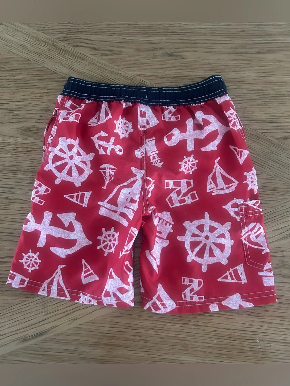 Red Nautical Print Boys Swim/Board Shorts